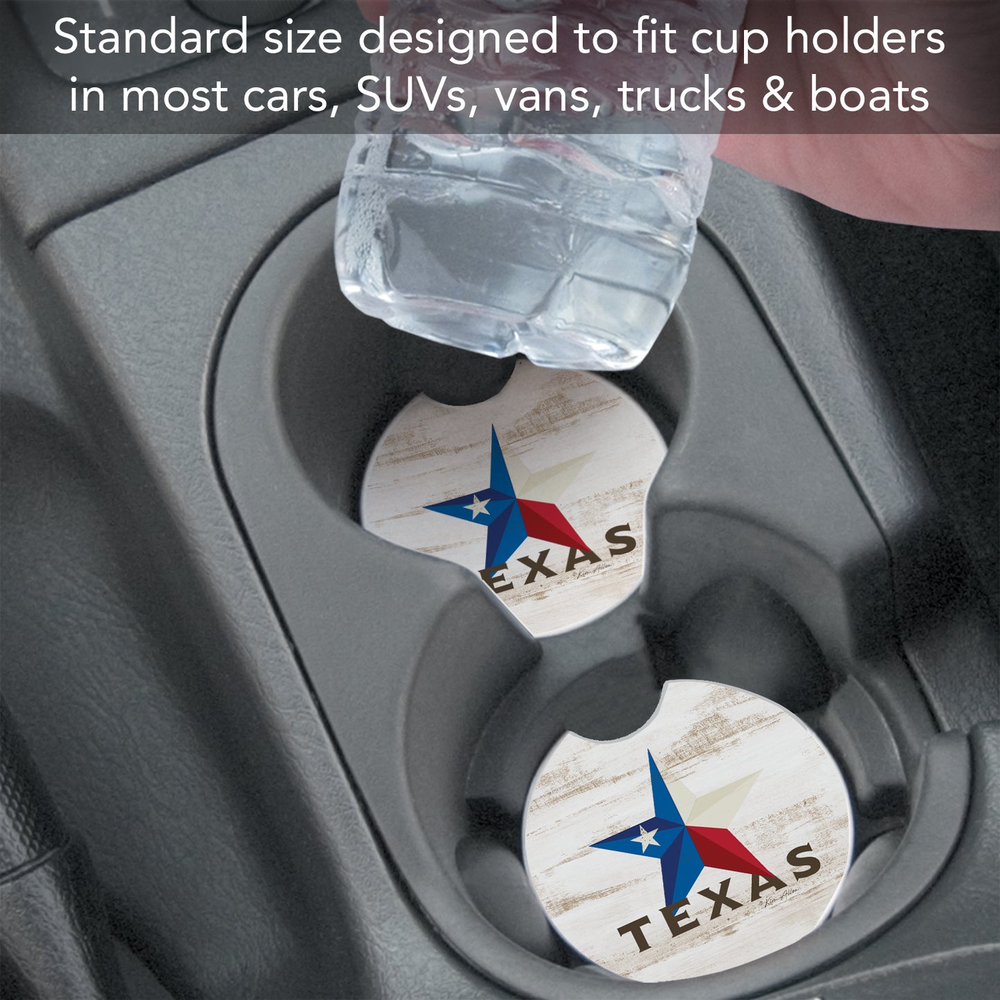 Thirstystone Texas Star Single Absorbent Stone Coaster for Vehicle Cup Holder 2.6” Diameter Manufactured in The USA