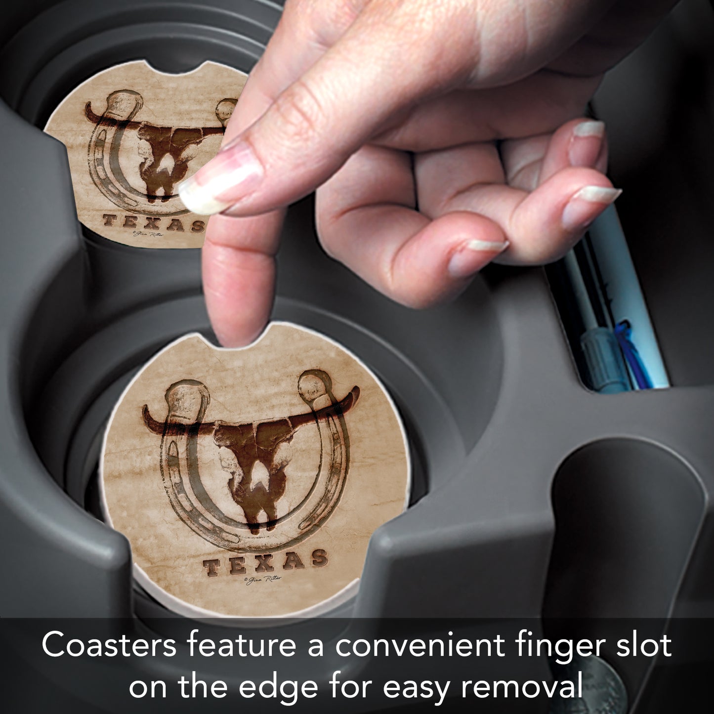 Thirstystone Western Skull Single Absorbent Stone Coaster for Vehicle Cup Holder 2.6” Diameter Manufactured in The USA