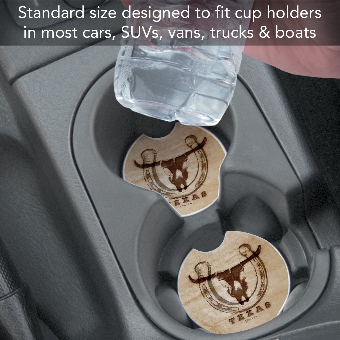 Thirstystone Western Skull Single Absorbent Stone Coaster for Vehicle Cup Holder 2.6” Diameter Manufactured in The USA