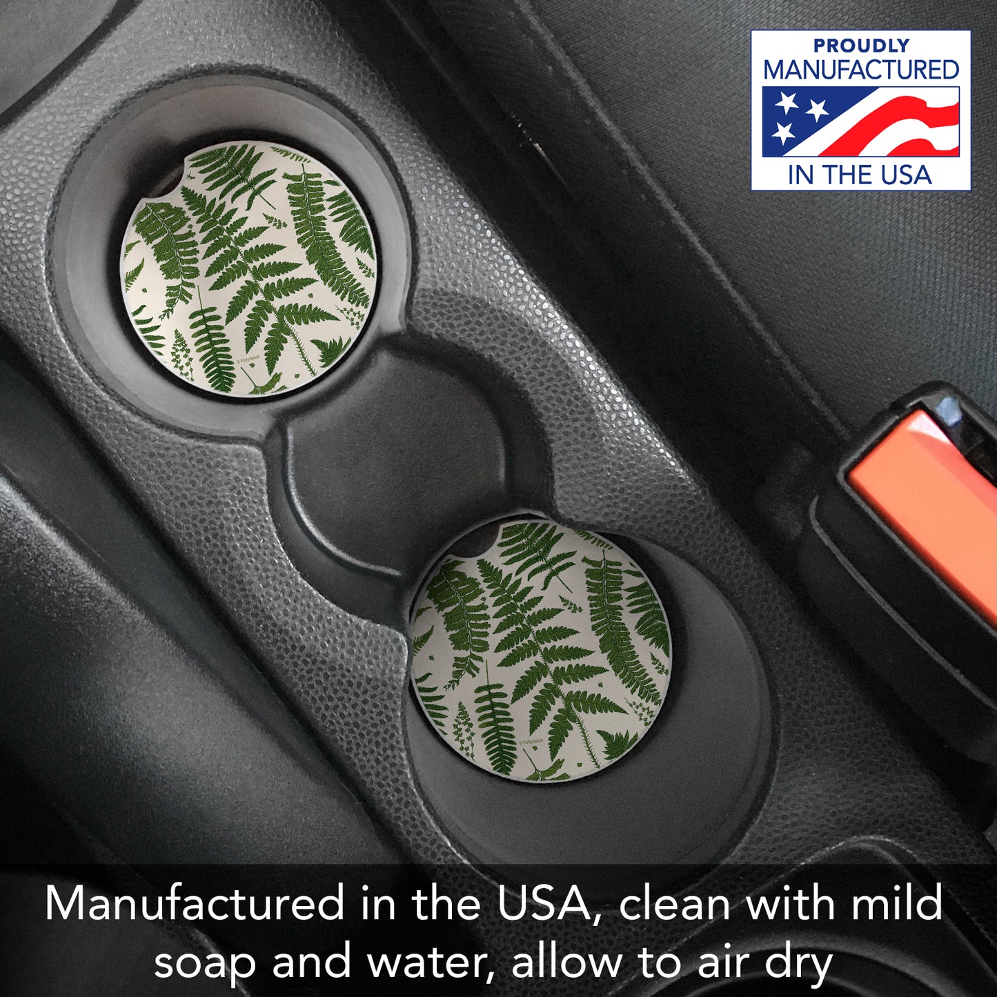 Thirstystone Natural Ferns Single Absorbent Stone Coaster for Vehicle Cup Holder 2.6” Diameter Manufactured in The USA