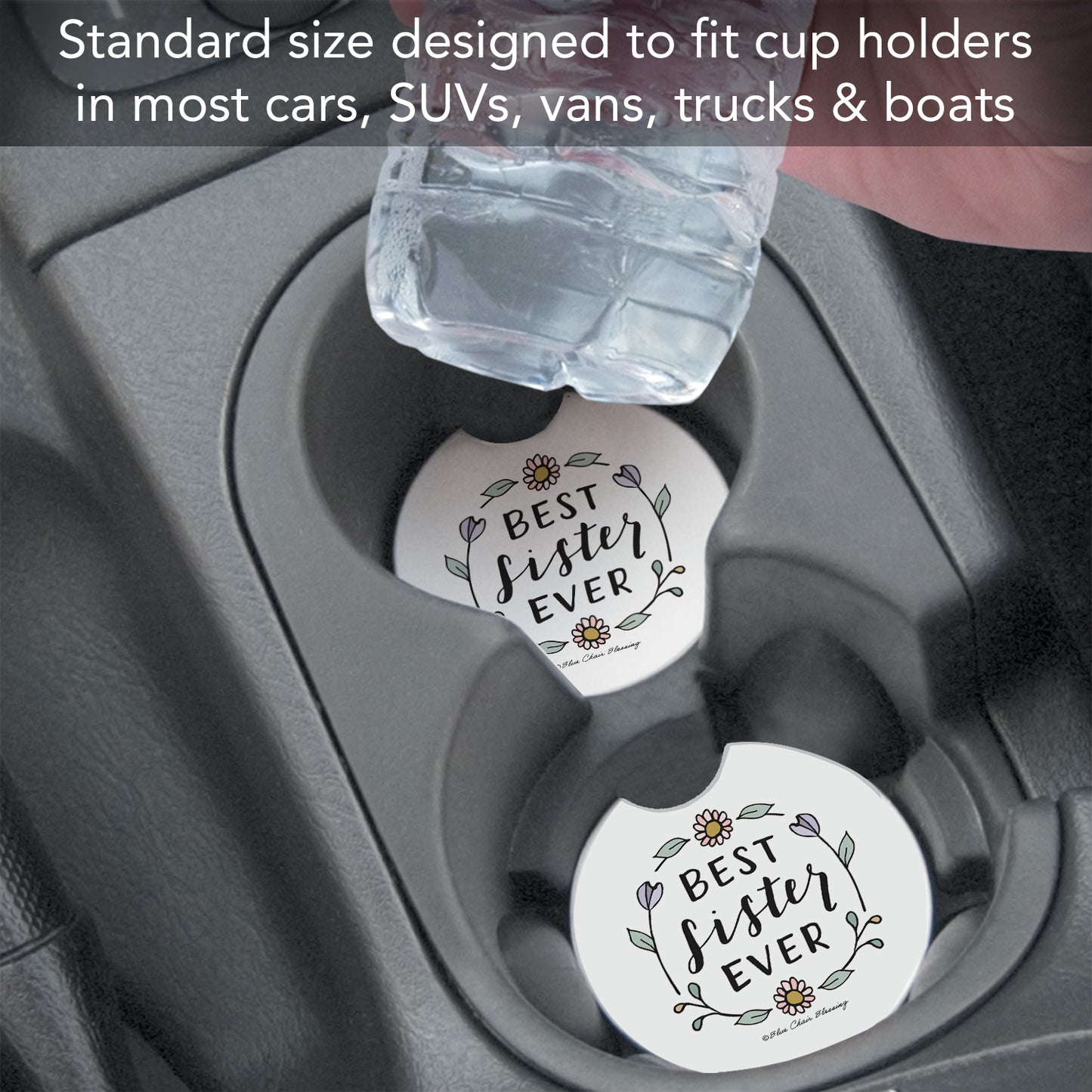 Thirstystone Best Sister Ever Single Absorbent Stone Coaster for Vehicle Cup Holder 2.6” Diameter Manufactured in The USA
