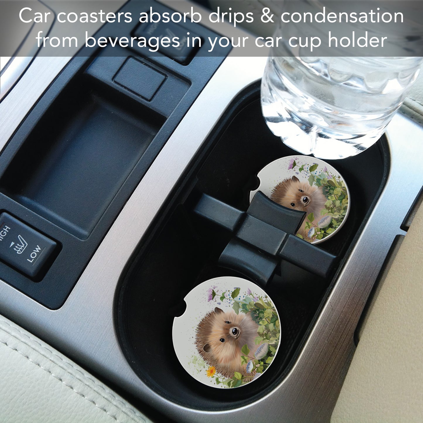 Thirstystone Hedgehog in Ivy Single Absorbent Stone Car Coaster 2.6” Diameter Manufactured in the USA