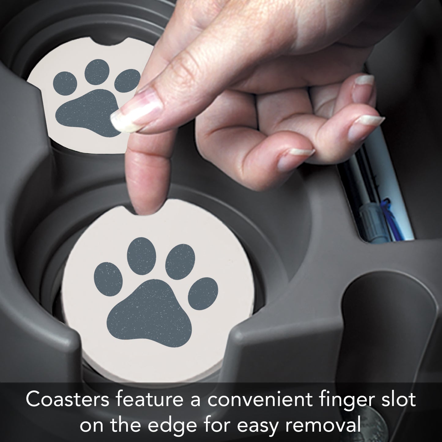 Thirstystone Printed Paw Single Absorbent Stone Car Coaster for Vehicle Cup Holder 2.6” Diameter Manufactured in The USA
