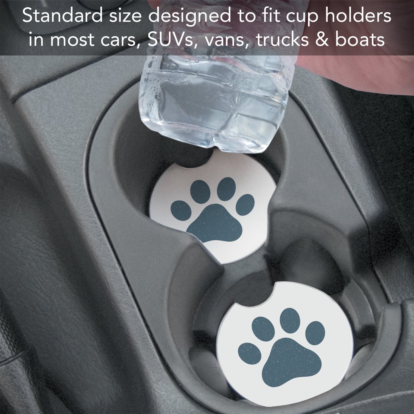 Thirstystone Printed Paw Single Absorbent Stone Car Coaster for Vehicle Cup Holder 2.6” Diameter Manufactured in The USA