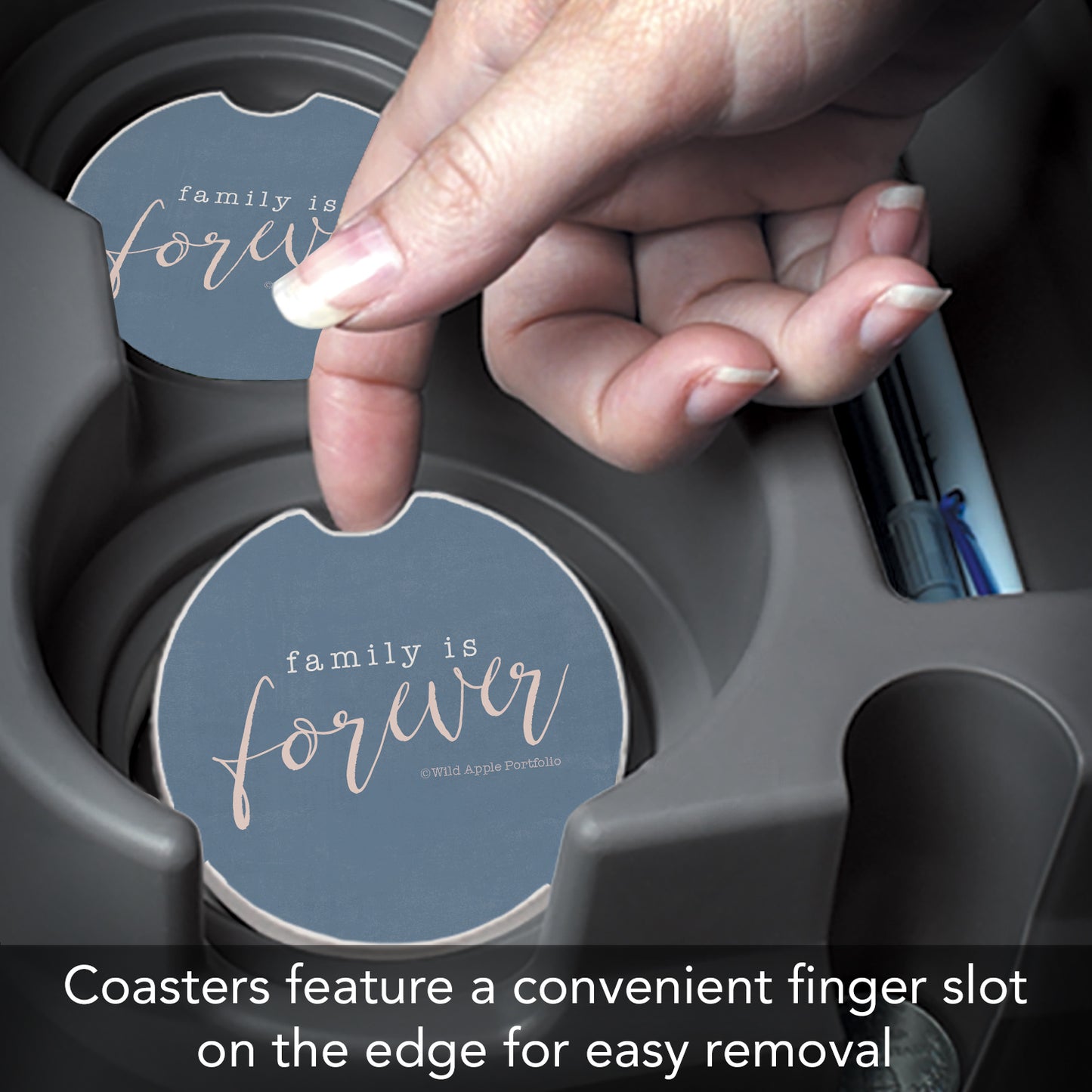 Thirstystone Forever Family Single Absorbent Stone Coaster for Vehicle Cup Holder 2.6” Diameter Manufactured in The USA