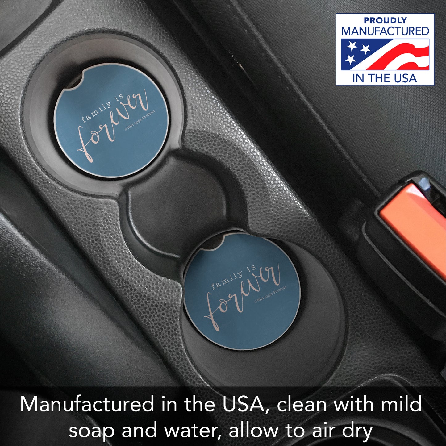 Thirstystone Forever Family Single Absorbent Stone Coaster for Vehicle Cup Holder 2.6” Diameter Manufactured in The USA