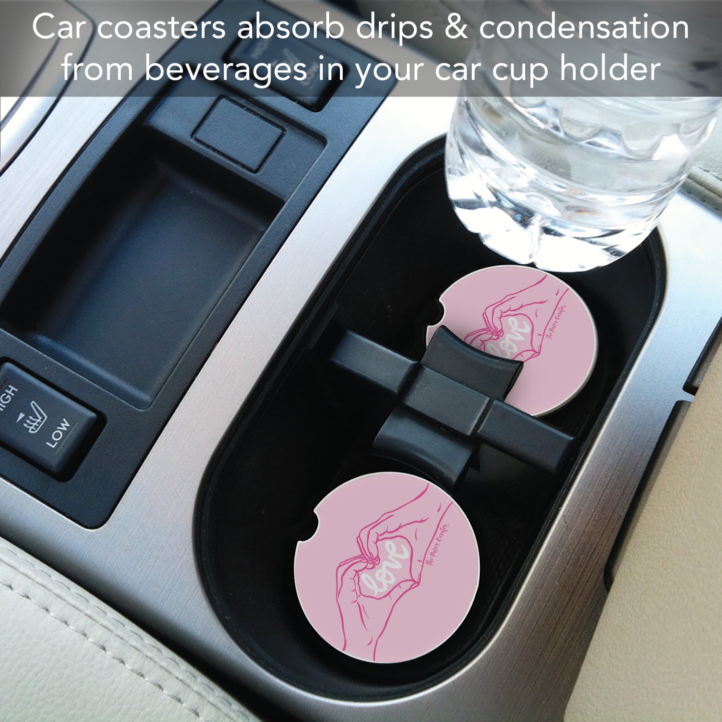 Thirstystone Love Hands Single Absorbent Stone Coaster for Vehicle Cup Holder 2.6” Diameter Manufactured in The USA