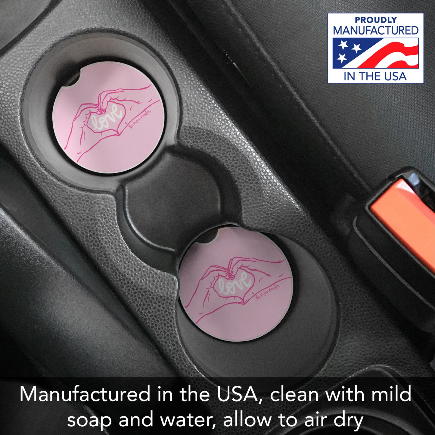 Thirstystone Love Hands Single Absorbent Stone Coaster for Vehicle Cup Holder 2.6” Diameter Manufactured in The USA