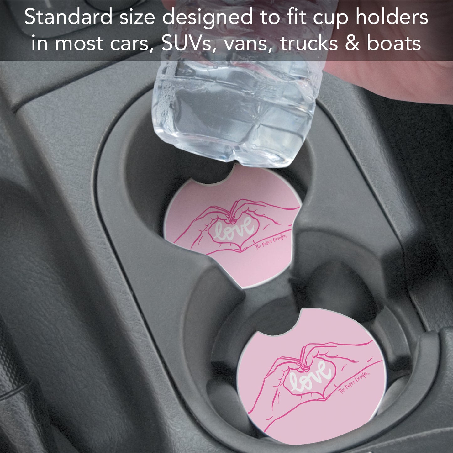 Thirstystone Love Hands Single Absorbent Stone Coaster for Vehicle Cup Holder 2.6” Diameter Manufactured in The USA