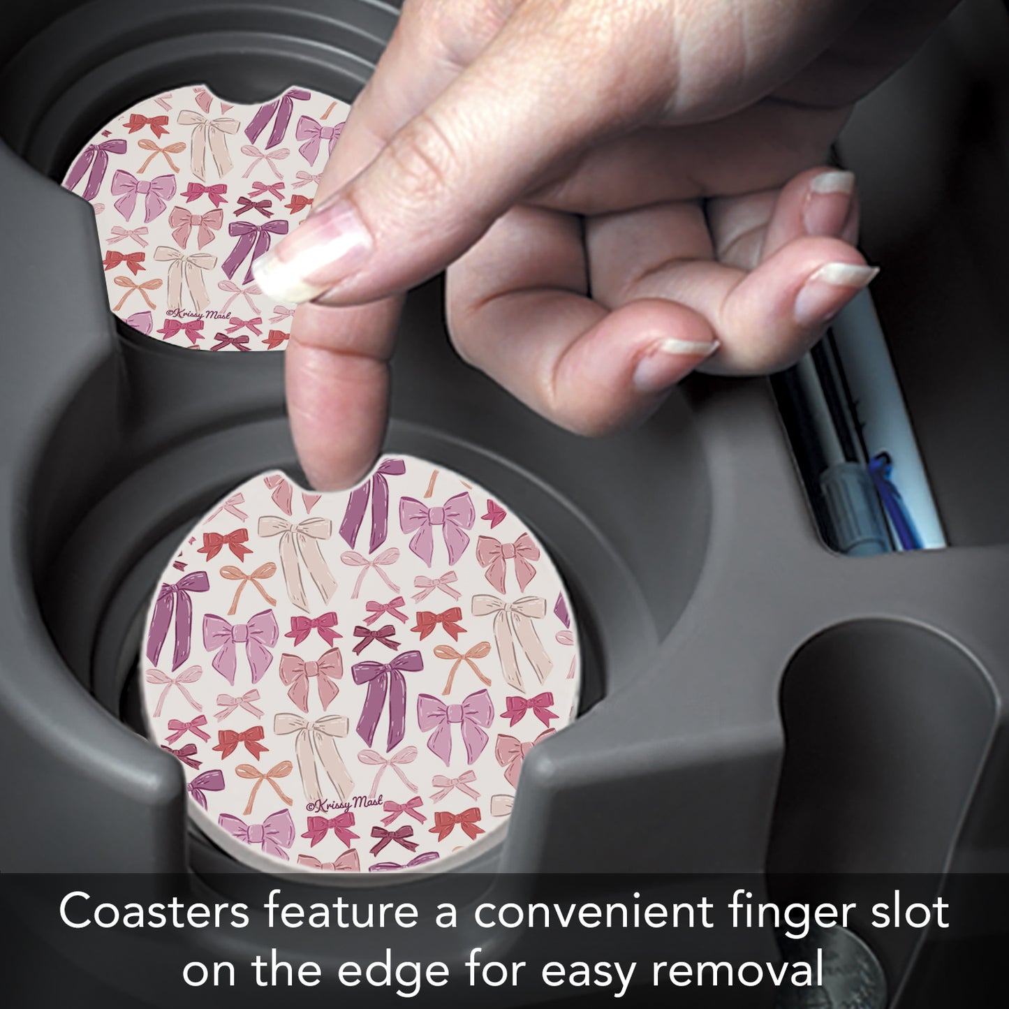 Thirstystone Mixed Bows Single Absorbent Stone Car Coaster for Vehicle Cup Holder 2.6” Diameter Manufactured in The USA