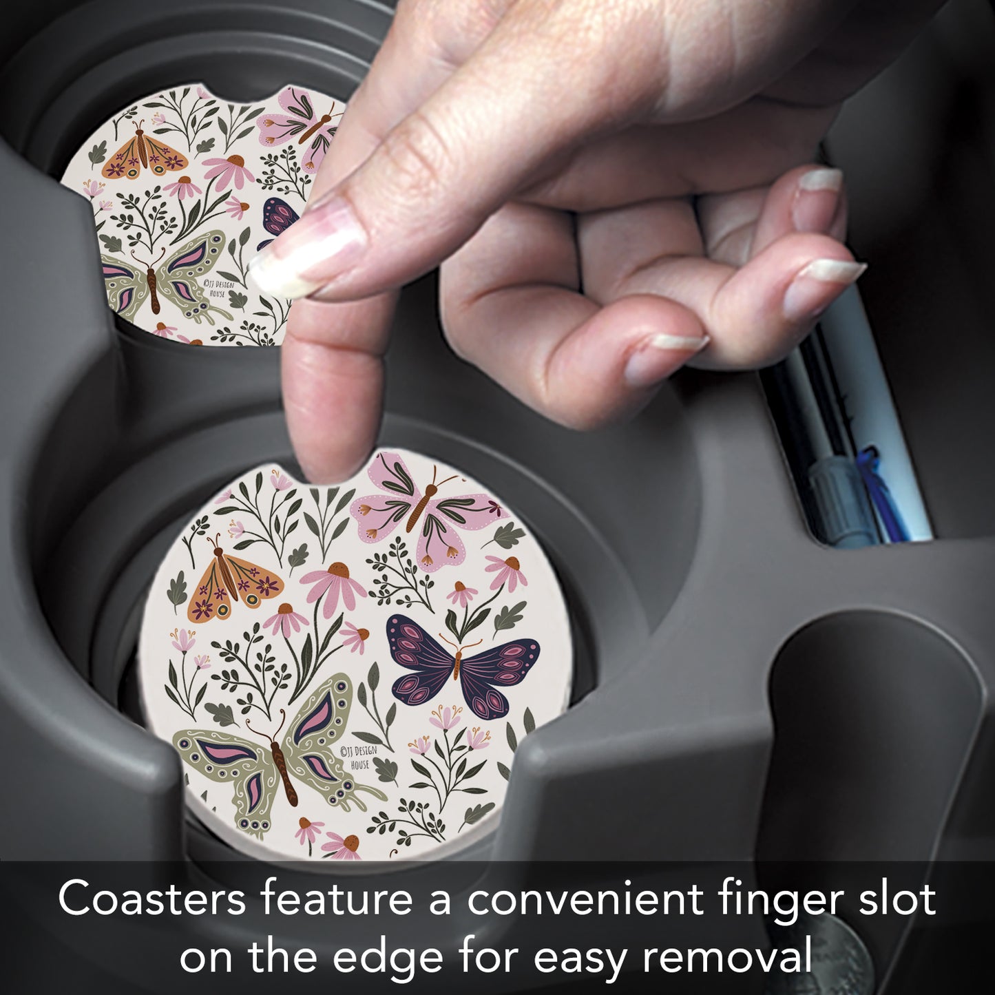 Thirstystone Flutter Blooms Single Absorbent Stone Coaster for Vehicle Cup Holder 2.6” Diameter Manufactured in The USA