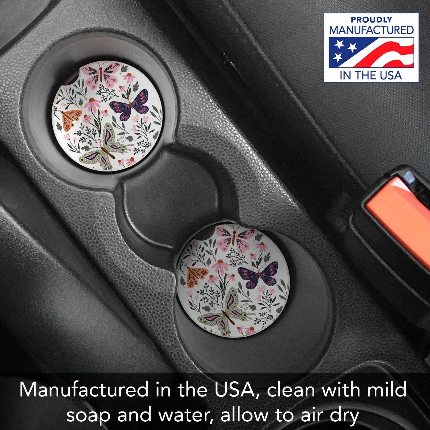 Thirstystone Flutter Blooms Single Absorbent Stone Coaster for Vehicle Cup Holder 2.6” Diameter Manufactured in The USA
