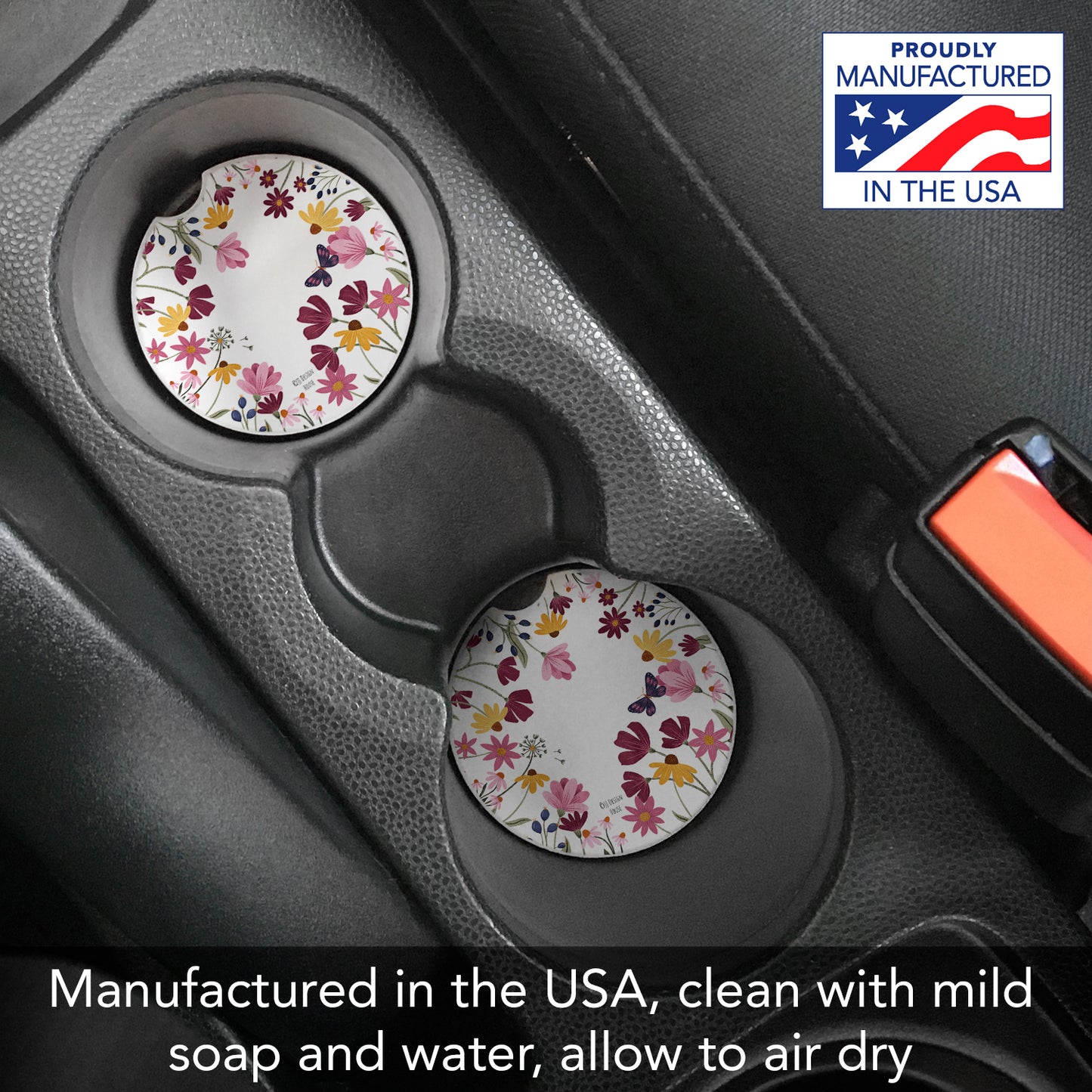 Thirstystone Blooming Border Single Absorbent Stone Coaster for Vehicle Cup Holder 2.6” Diameter Manufactured in The USA