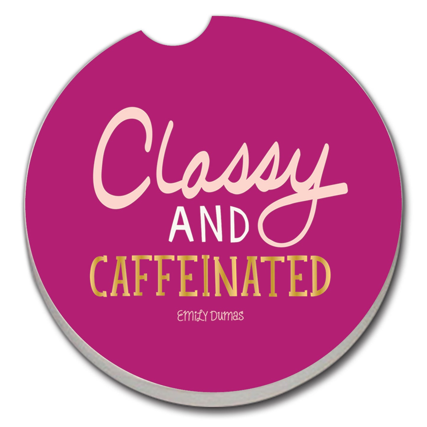 Thirstystone Classy & Caffeinated Single Absorbent Stone Coaster for Vehicle Cup Holder 2.6” Diameter Manufactured in The USA