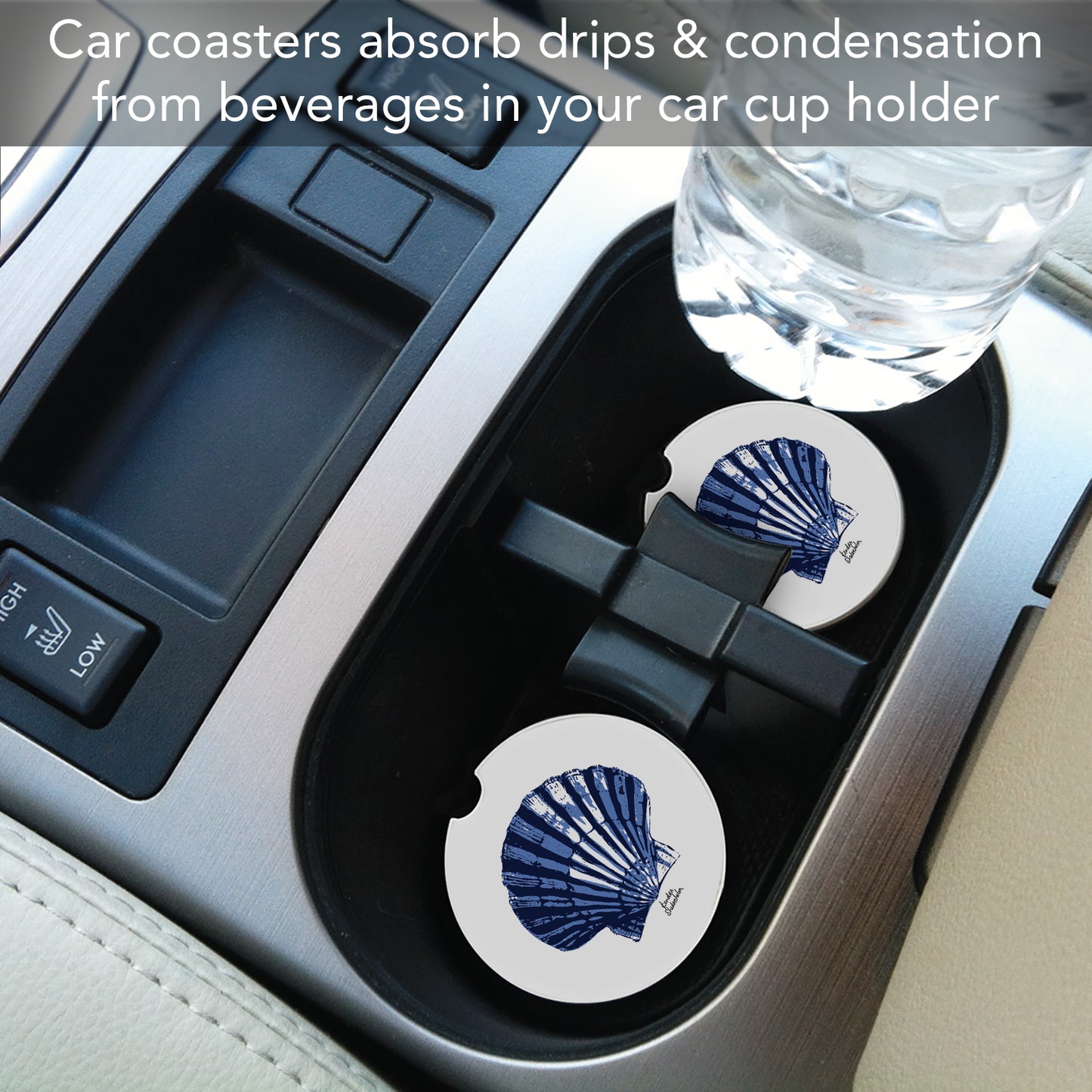 Thirstystone Indigo Scallop Single Absorbent Stone Coaster for Vehicle Cup Holder 2.6” Diameter Manufactured in The USA
