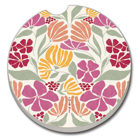 Thirstystone Floral Melody Single Absorbent Stone Car Coaster 2.6” Diameter Manufactured in the USA
