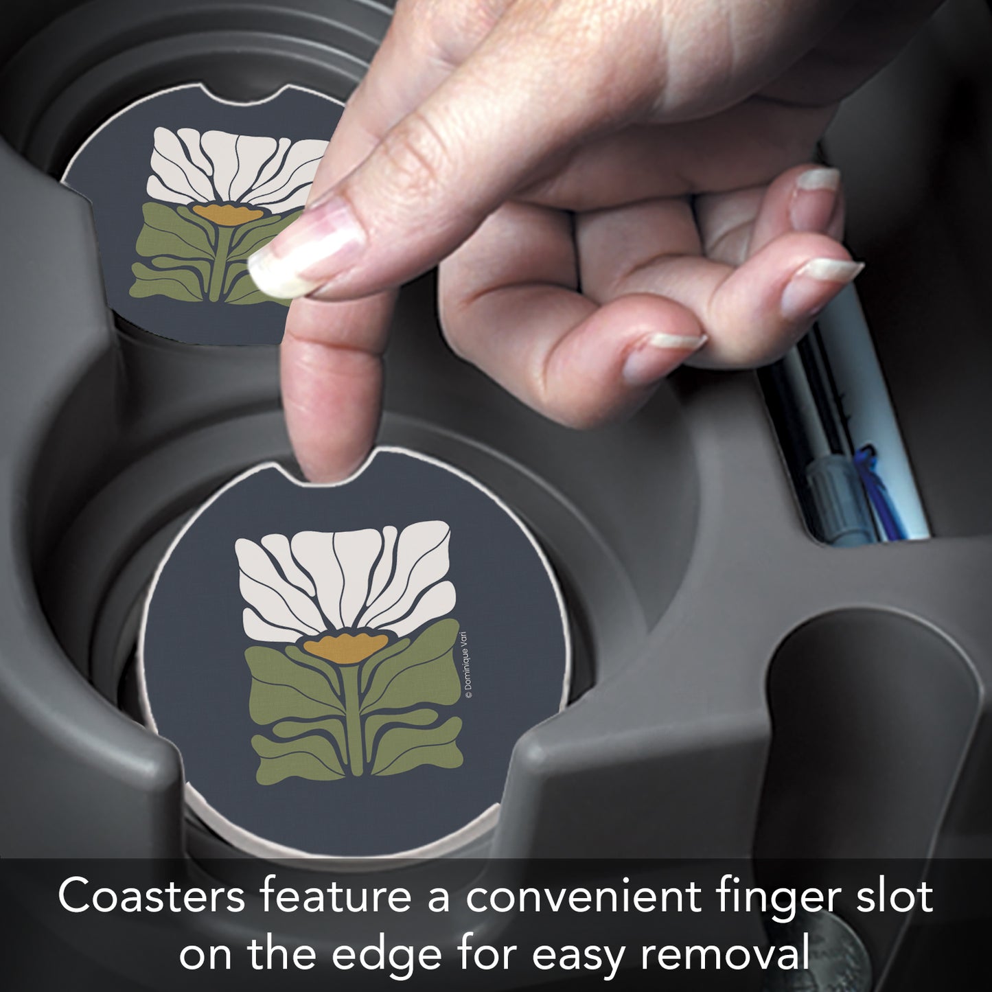 Thirstystone Bohemian Floral Single Absorbent Stone Coaster for Vehicle Cup Holder 2.6” Diameter Manufactured in The USA