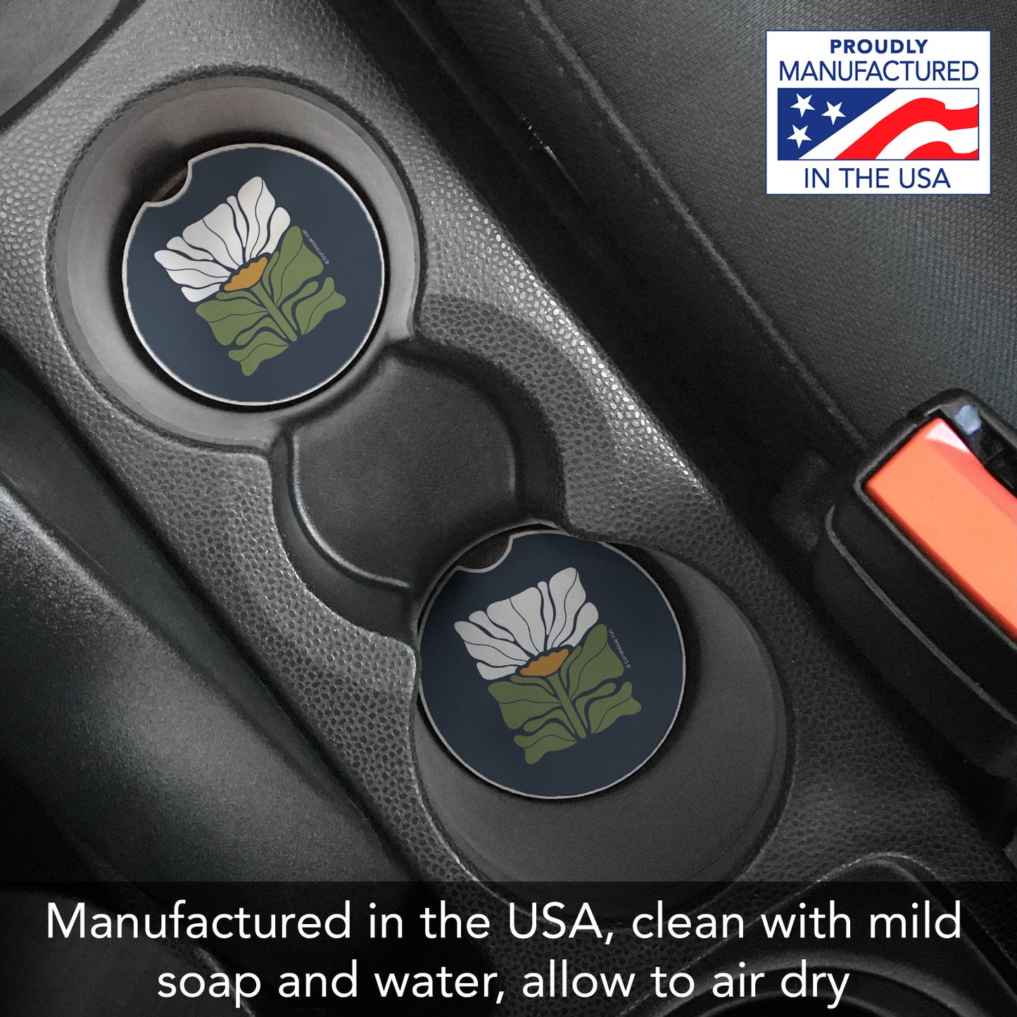Thirstystone Bohemian Floral Single Absorbent Stone Coaster for Vehicle Cup Holder 2.6” Diameter Manufactured in The USA