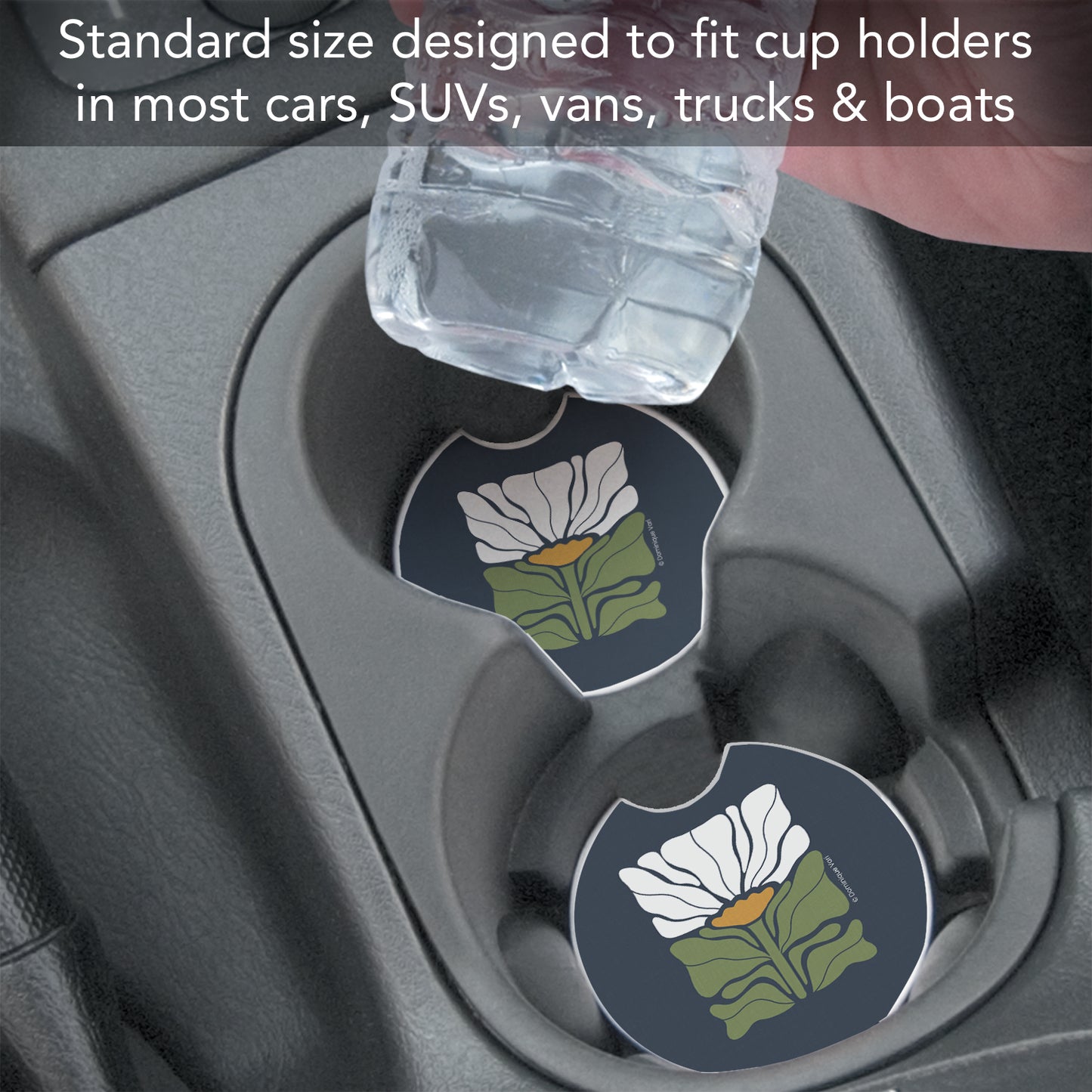 Thirstystone Bohemian Floral Single Absorbent Stone Coaster for Vehicle Cup Holder 2.6” Diameter Manufactured in The USA