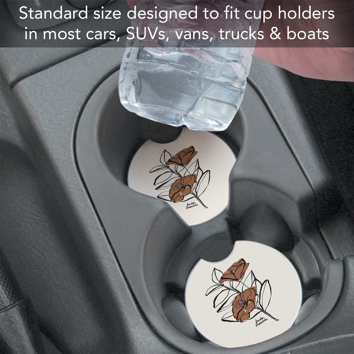 Thirstystone Mocha Flower Single Absorbent Stone Coaster for Vehicle Cup Holder 2.6” Diameter Manufactured in The USA