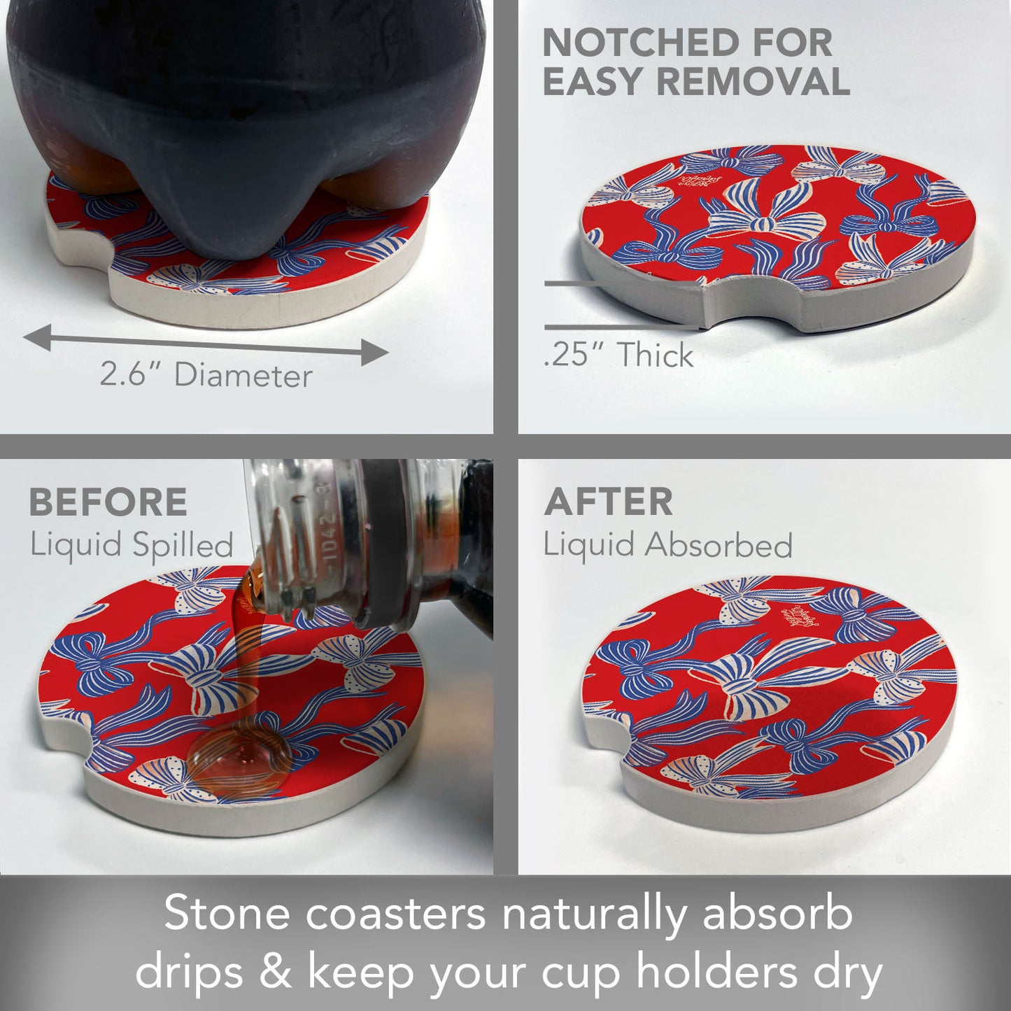 American Bows Single Absorbent Stone Car Coaster 2.6" Manufactured in the USA