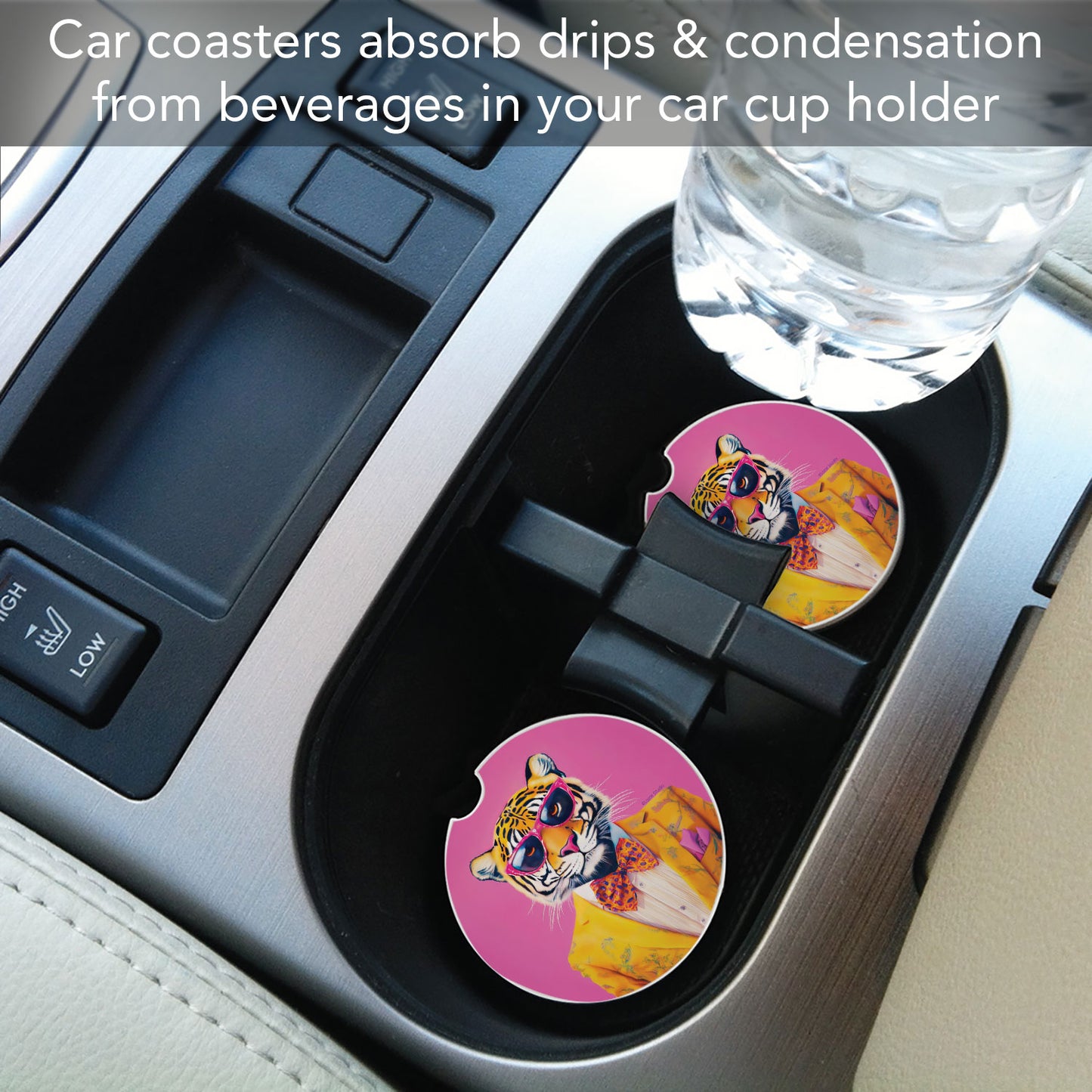 Joyful Jungle Cat Single Absorbent Stone Car Coaster 2.6" Manufactured in the USA