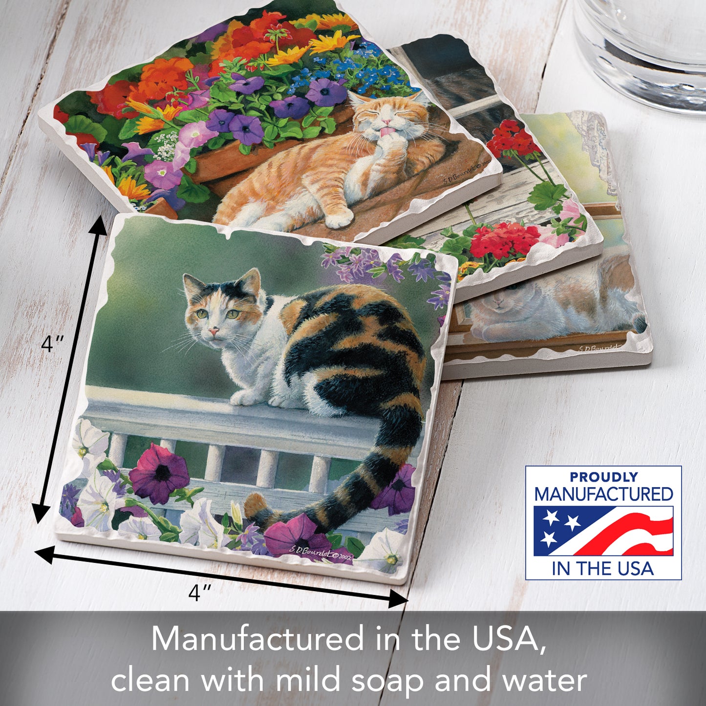 Thirstystone Cats Lazy Day 4-Pack Tumbled Tile Stone Coasters 4" Square