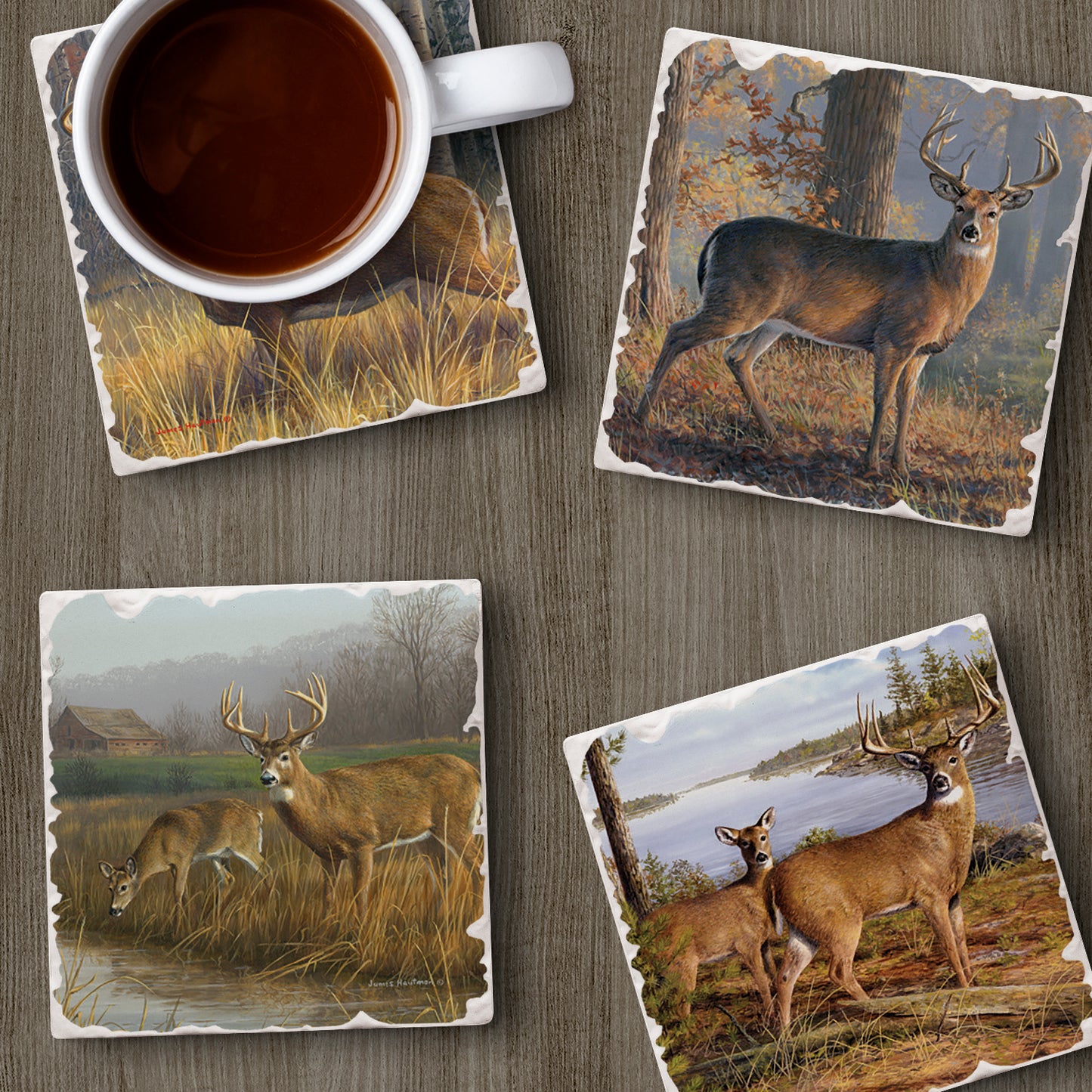 Thirstystone Legends Deer 4-Pack Assorted Tumbled Tile Stone Coasters 4" Square