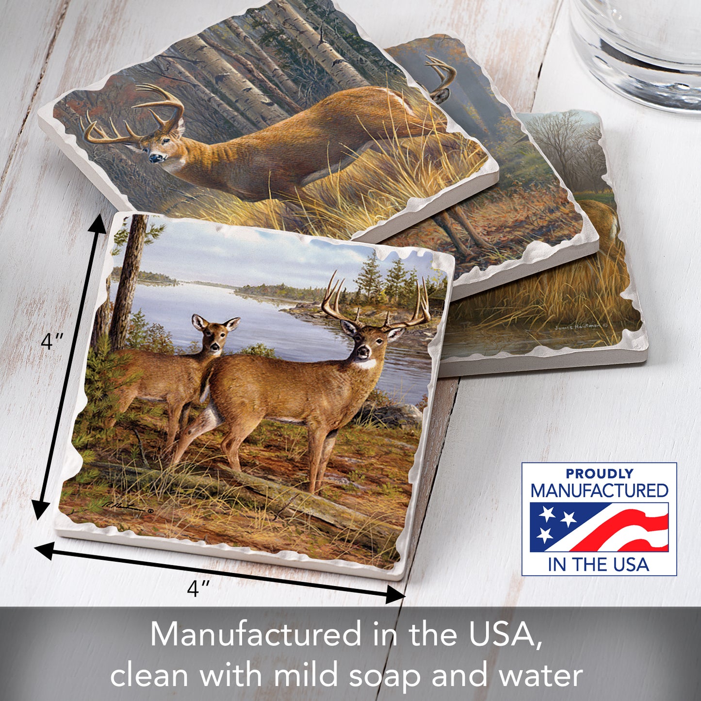 Thirstystone Legends Deer 4-Pack Assorted Tumbled Tile Stone Coasters 4" Square