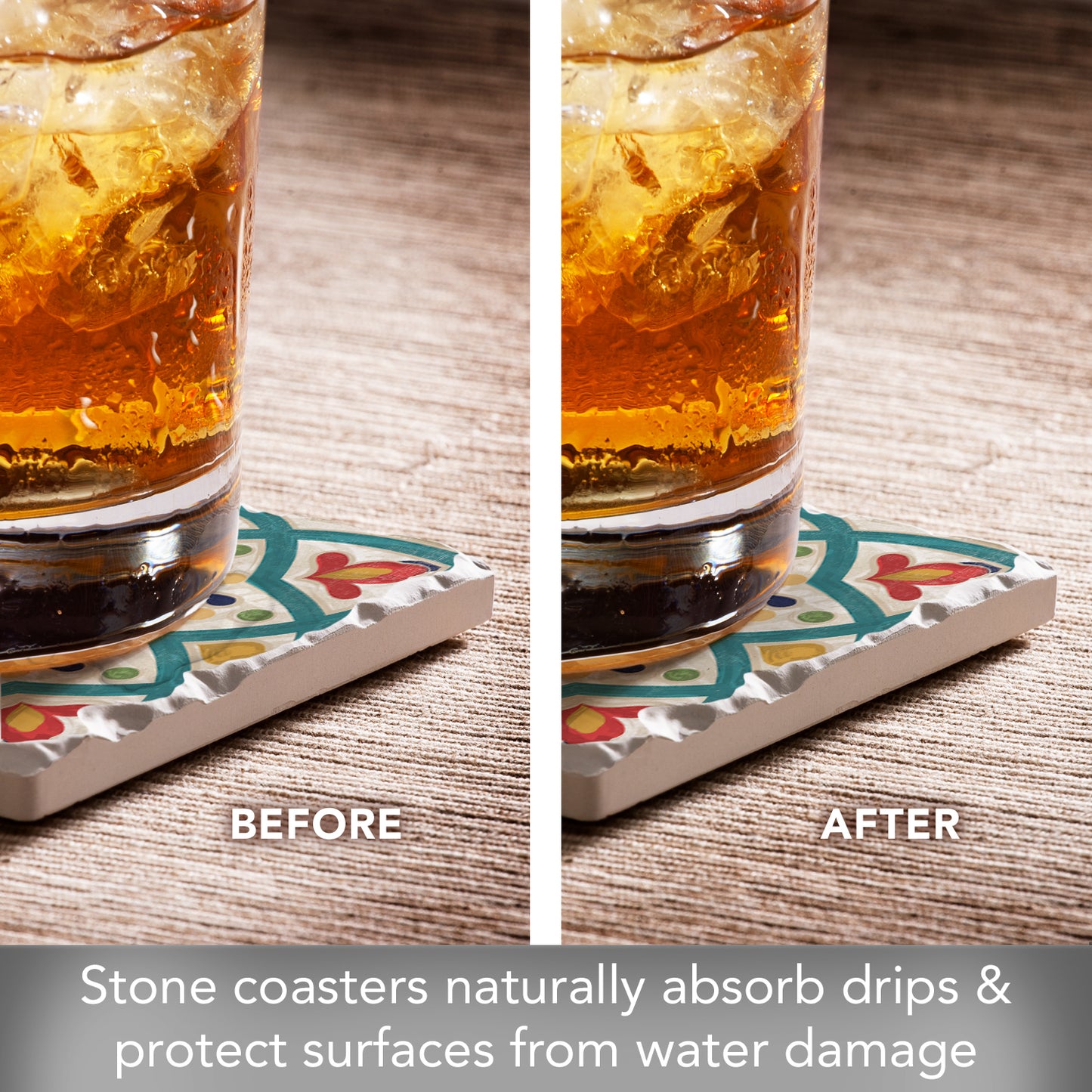 Thirstystone Spanish Villa 4-Pack Tumbled Tile Stone Coasters 4" Square