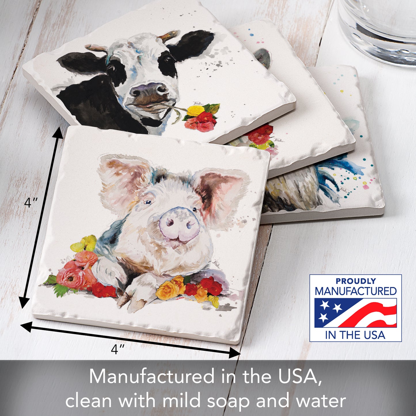 Thirstystone Fancy Farm Multi-Image Absorbent Stone Tumbled Tile Coaster 4 Pack with Protective Cork Backing Manufactured in The USA