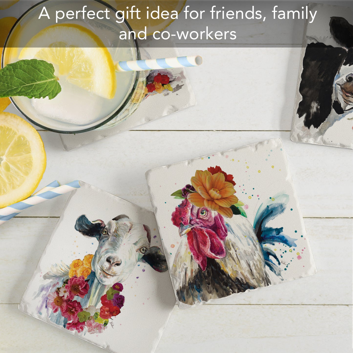 Thirstystone Fancy Farm Multi-Image Absorbent Stone Tumbled Tile Coaster 4 Pack with Protective Cork Backing Manufactured in The USA