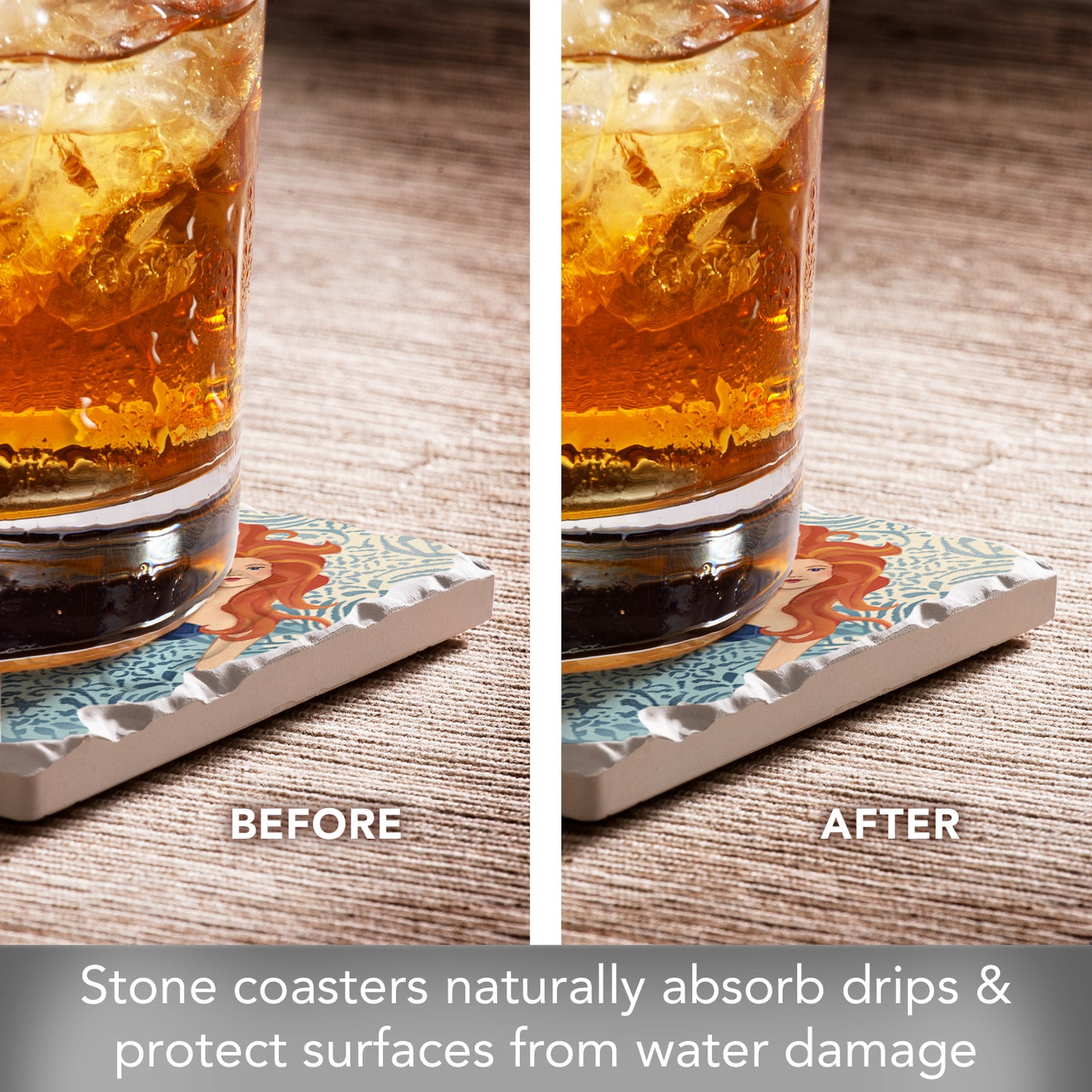 Thirstystone Mermaid Island 4 Pack Assorted Tumbled Tile Stone Coasters 4" Square