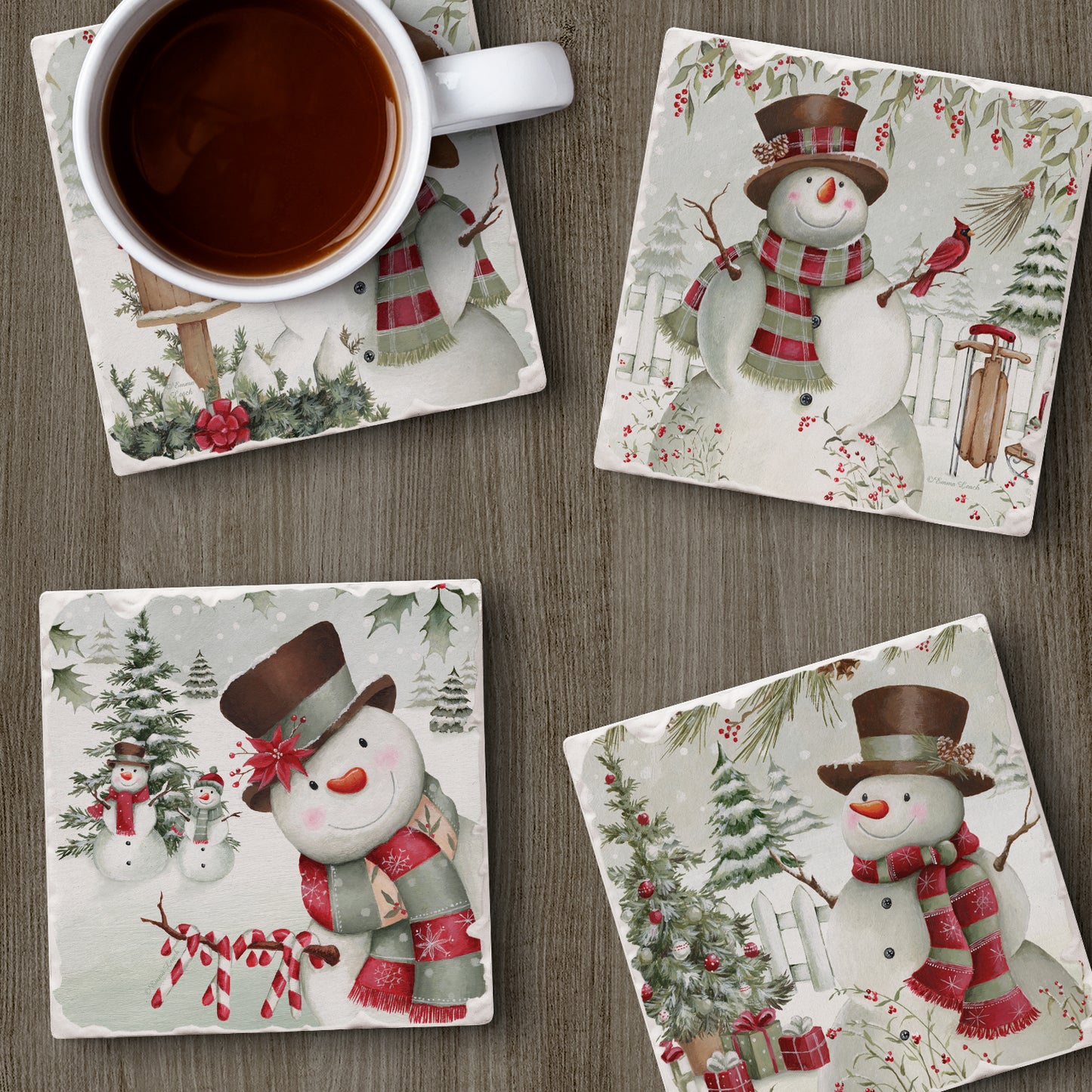 Thirstystone Brown Hat Snowman 4 Pack Assorted Tumbled Tile Stone Coasters