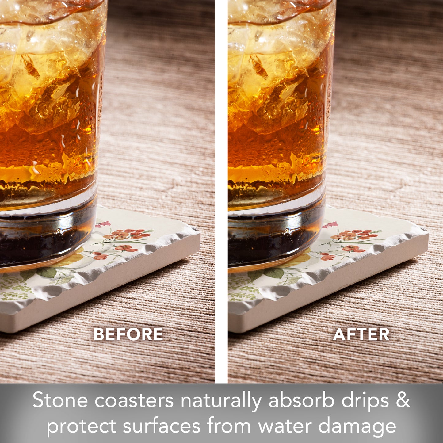 Thirstystone Blessed by Nature 4 Pack Assorted Tumbled Tile Stone Coasters 4" Square