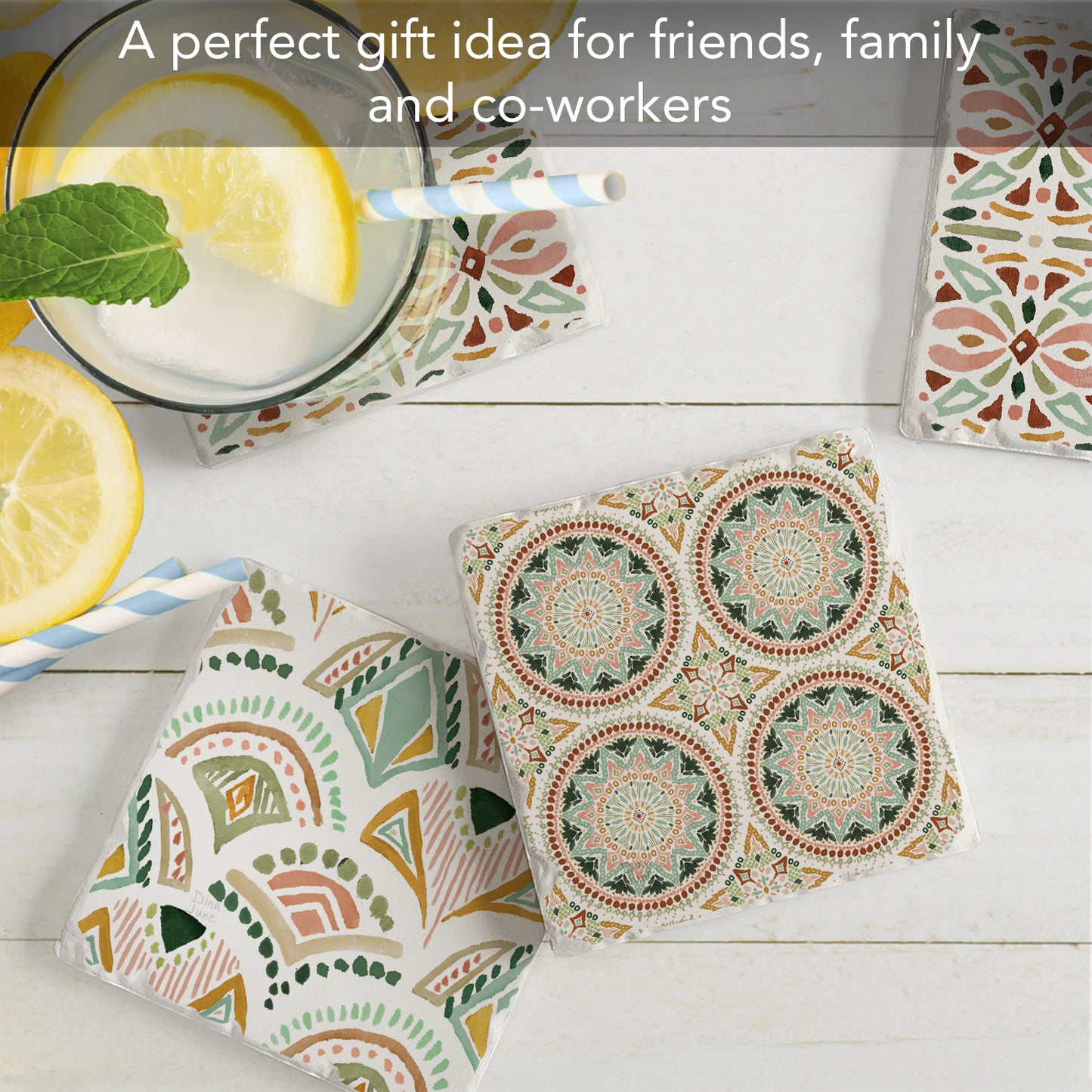 Thirstystone Bohemian Tiles 4-Pack Tumbled Tile Stone Coasters 4" Square