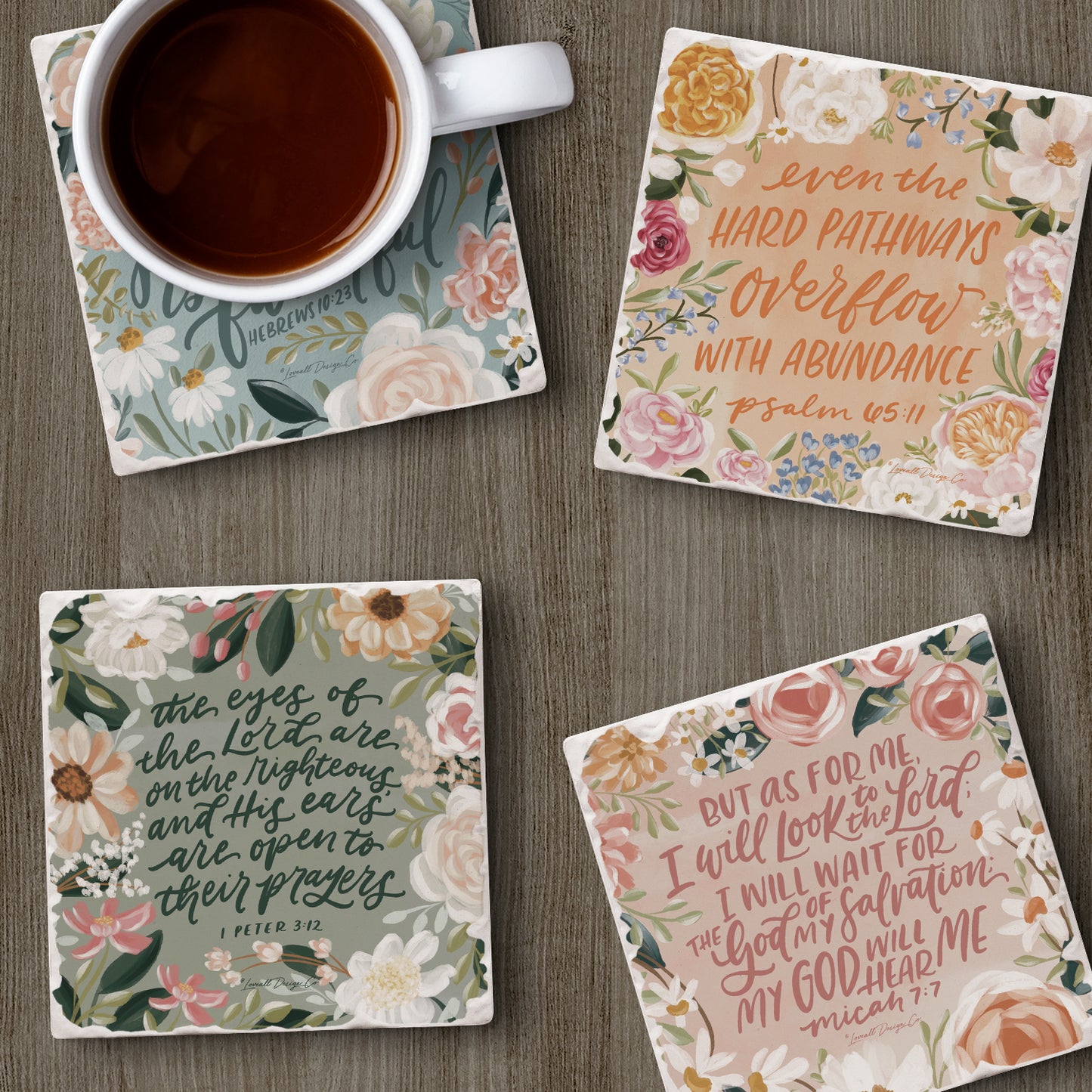 Thirstystone Lovely Scriptures 4 Pack Assorted Tumbled Tile Stone Coasters 4" Square