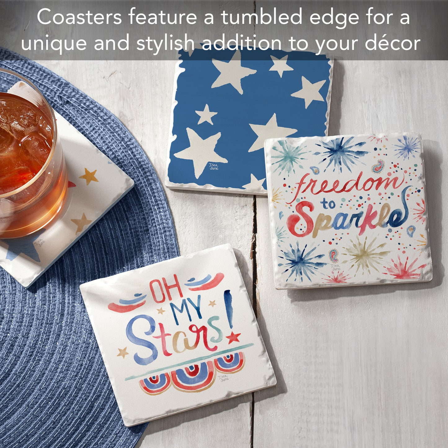 Thirstystone My Stars 4-Pack Tumbled Tile Stone Coasters 4" Square
