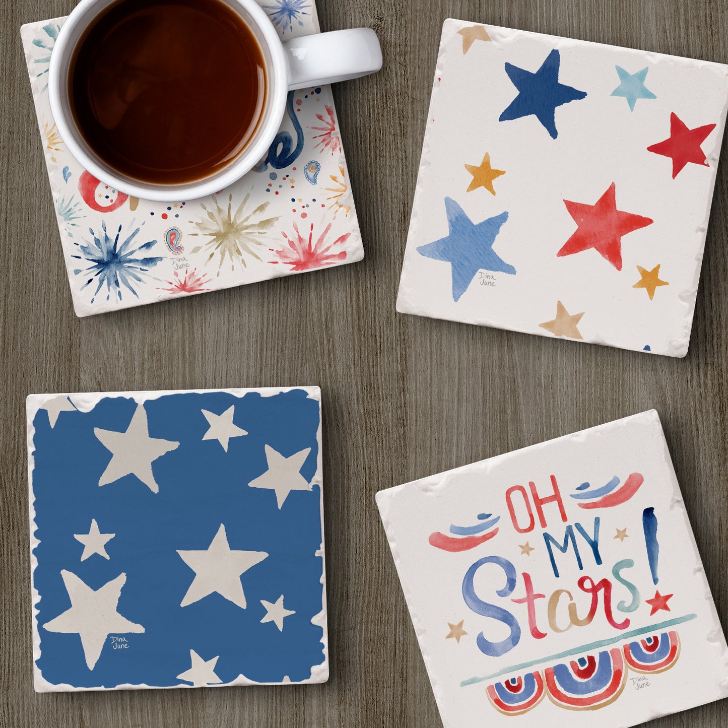 Thirstystone My Stars 4-Pack Tumbled Tile Stone Coasters 4" Square