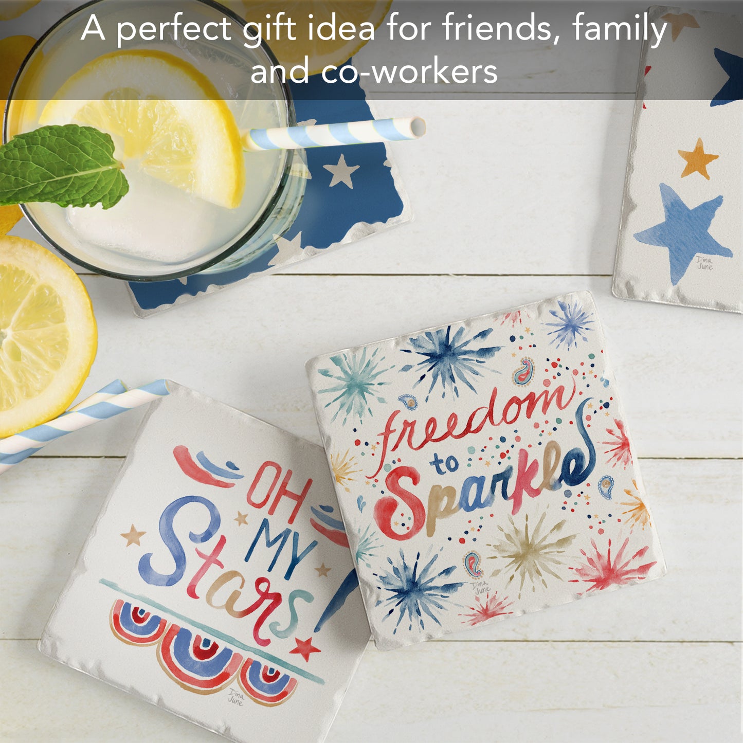 Thirstystone My Stars 4-Pack Tumbled Tile Stone Coasters 4" Square