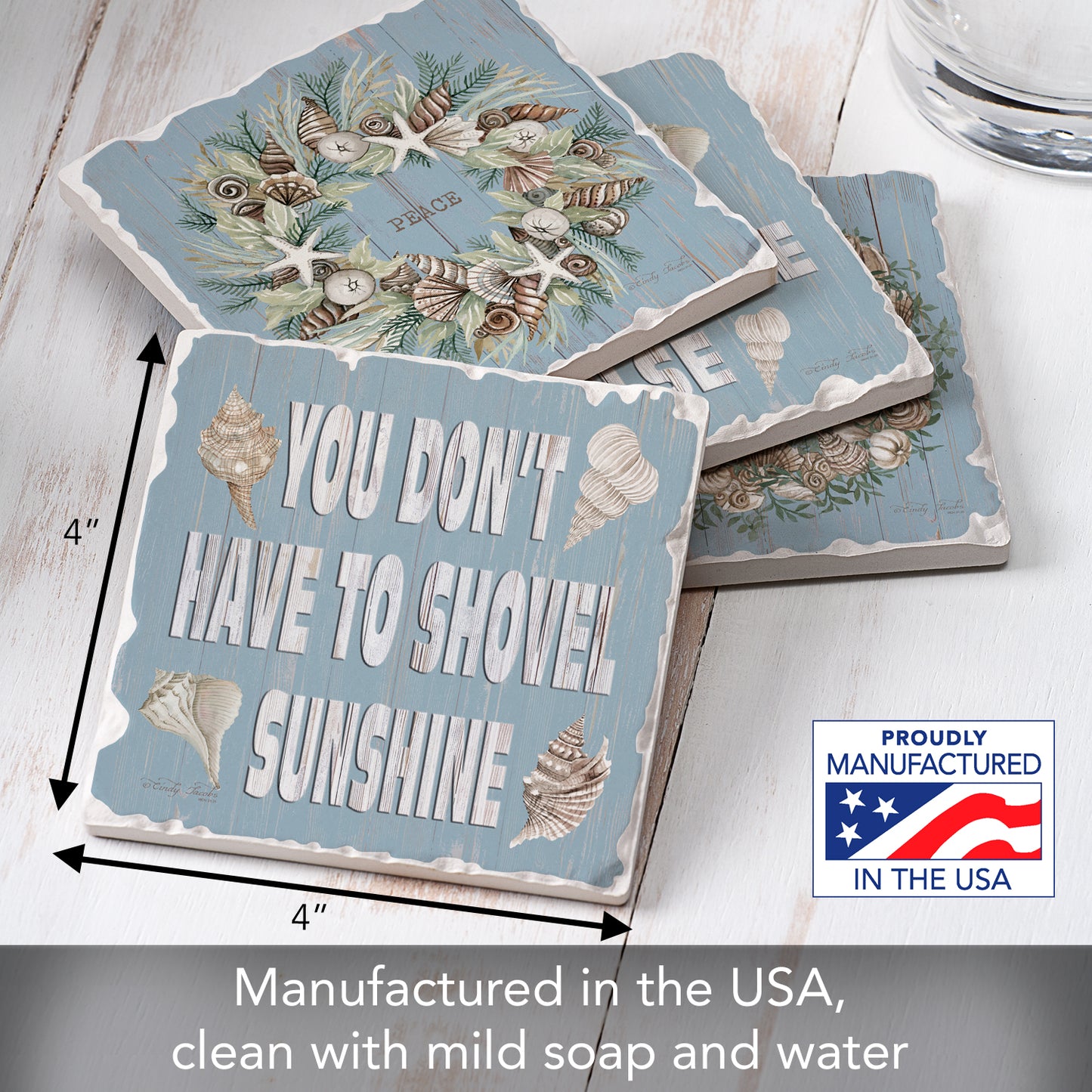Thirstystone Let It Snow 4 Pack Assorted Tumbled Tile Stone Coasters 4" Square