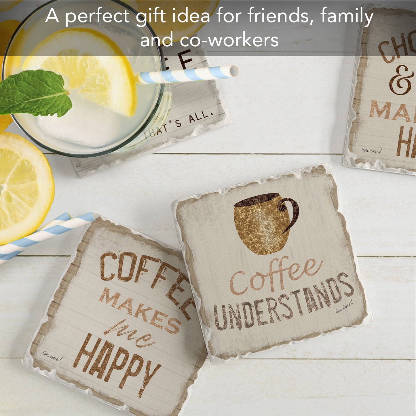 Thirstystone Chocolate & Coffee 4-Pack Tumbled Tile Stone Coasters 4" Square