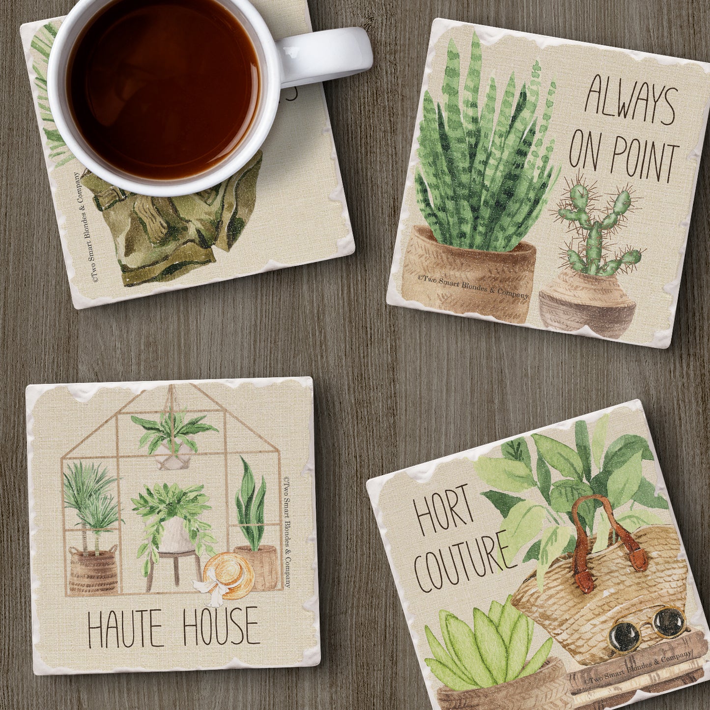 Thirstystone Plant Love 4-Pack Tumbled Tile Stone Coasters 4" Square