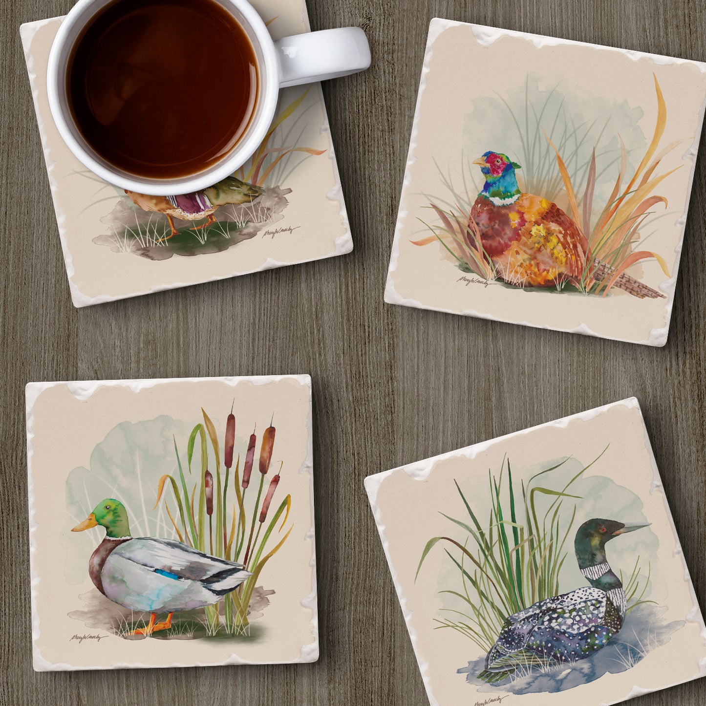 Thirstystone Water Fowl 4-Pack Tumbled Tile Stone Coasters 4" Square