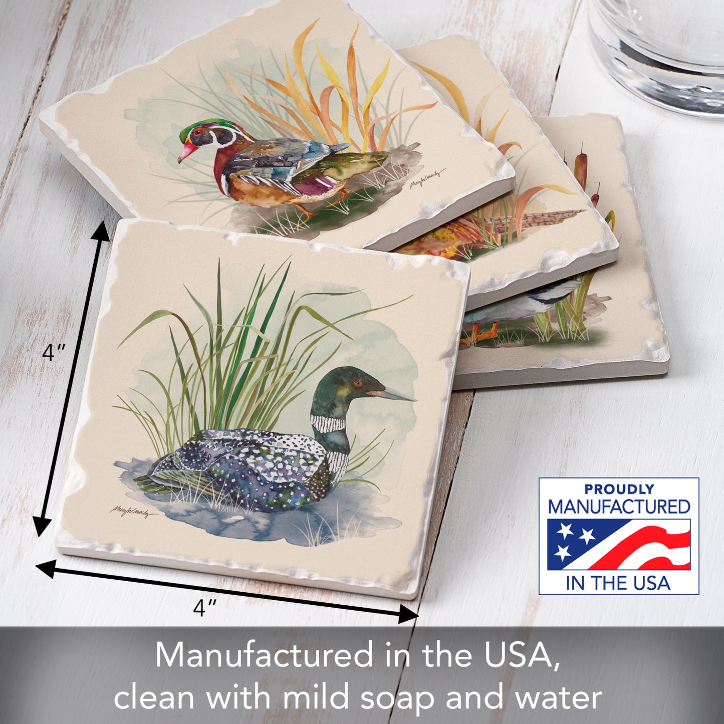 Thirstystone Water Fowl 4-Pack Tumbled Tile Stone Coasters 4" Square