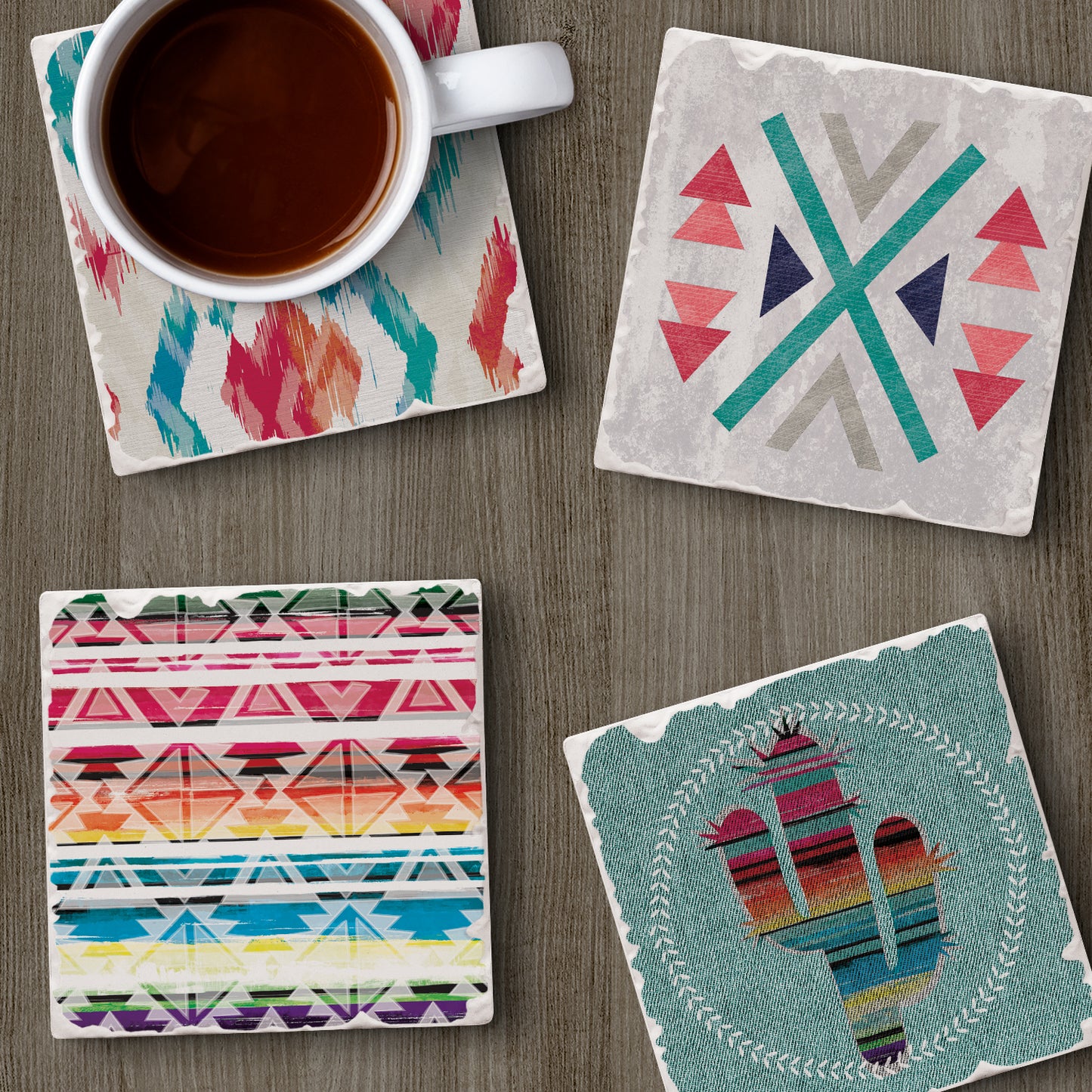 Thirstystone Out West 4-Pack Assorted Tumbled Tile Stone Coasters 4" Square