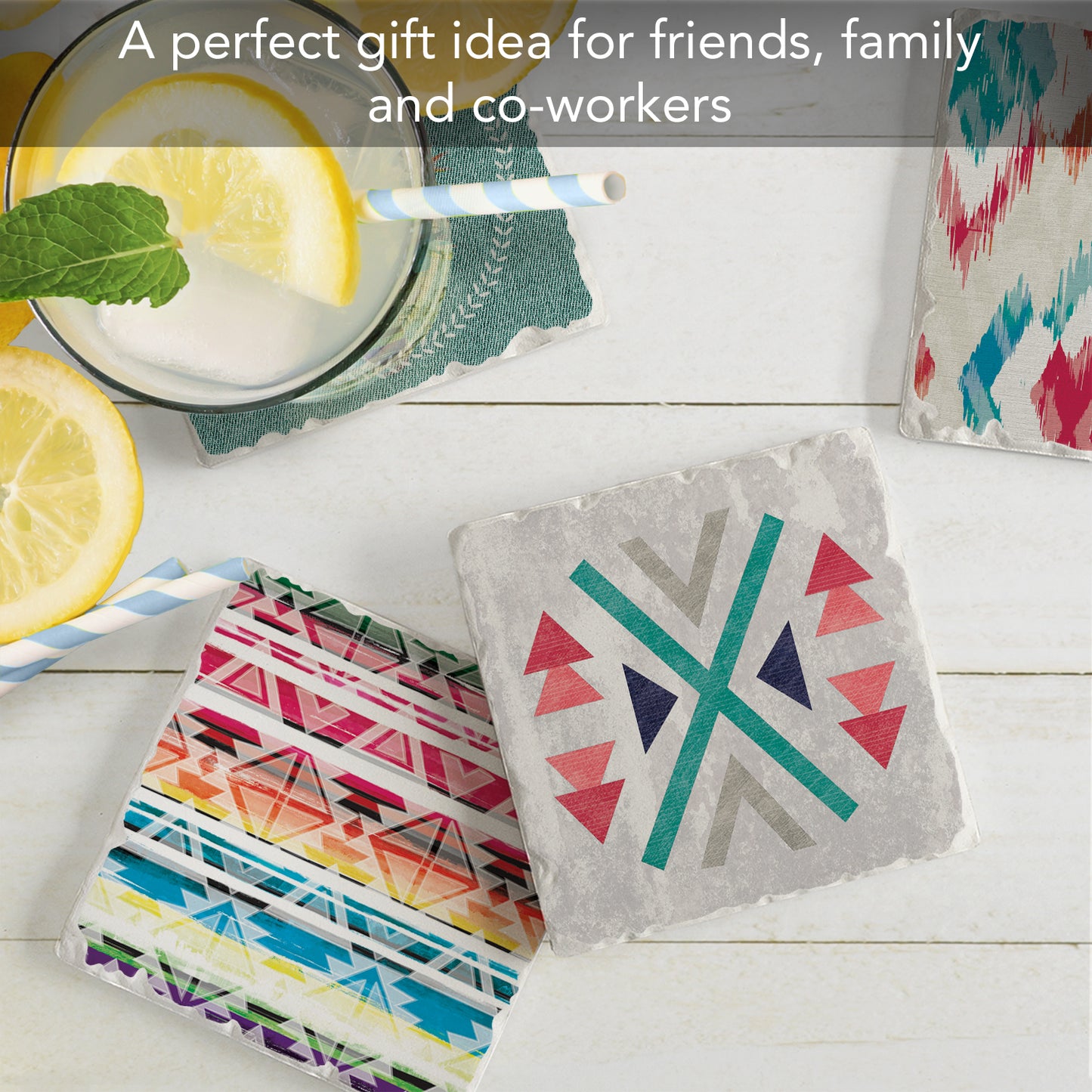 Thirstystone Out West 4-Pack Assorted Tumbled Tile Stone Coasters 4" Square