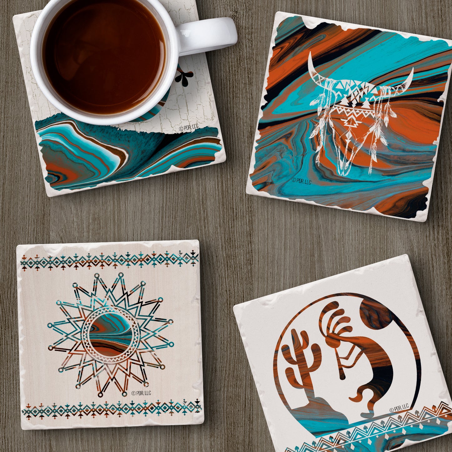 Thirstystone Southwest Fluidity 4-Pack Assorted Tumbled Tile Stone Coasters 4" Square