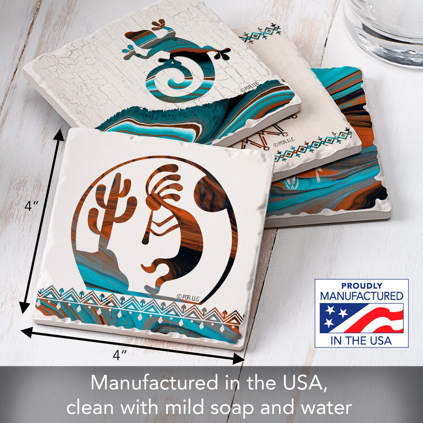 Thirstystone Southwest Fluidity 4-Pack Assorted Tumbled Tile Stone Coasters 4" Square