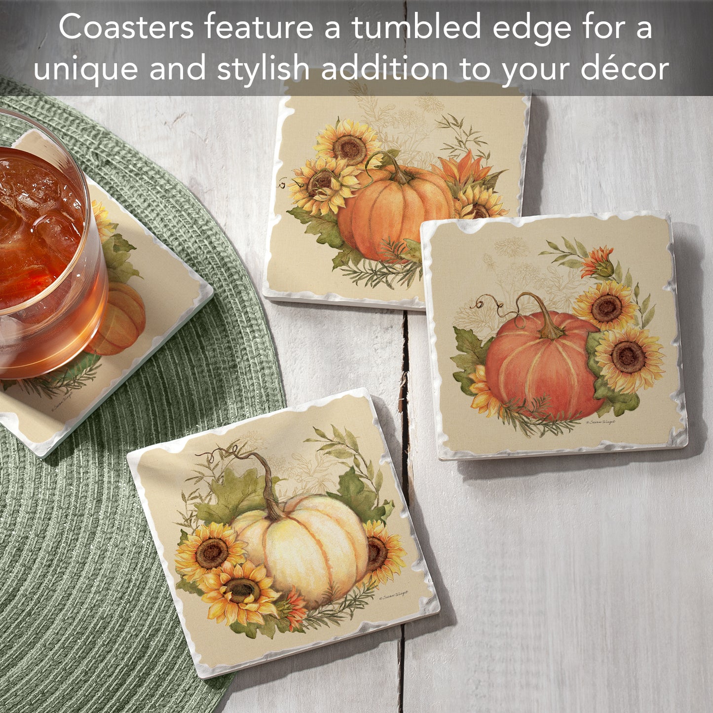 Thirstystone Harvest Field 4 Pack Assorted Tumbled Tile Stone Coasters 4" Square